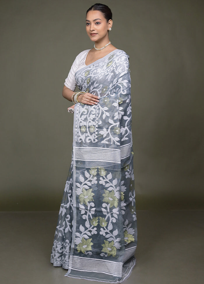 Grey Tant Jamdani Saree Without Blouse Piece