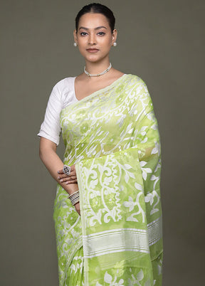 Green Tant Jamdani Saree Without Blouse Piece