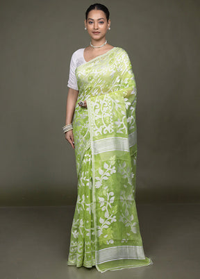 Green Tant Jamdani Saree Without Blouse Piece