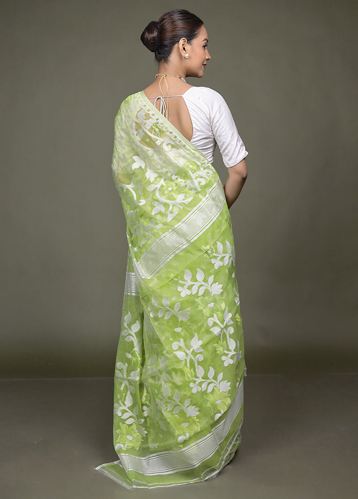 Green Tant Jamdani Saree Without Blouse Piece