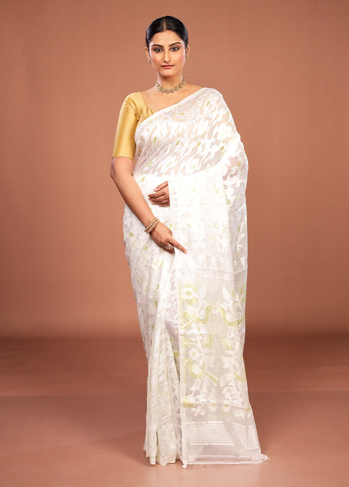 White Jamdani Cotton Saree Without Blouse Piece