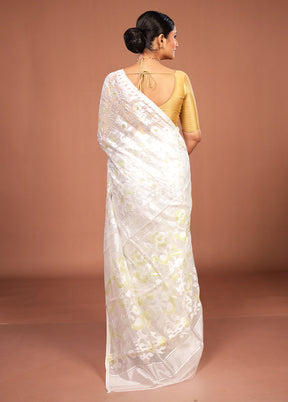 White Jamdani Cotton Saree Without Blouse Piece