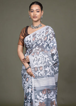 Grey Tant Jamdani Saree Without Blouse Piece