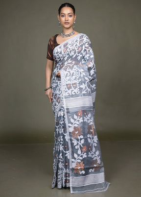 Grey Tant Jamdani Saree Without Blouse Piece