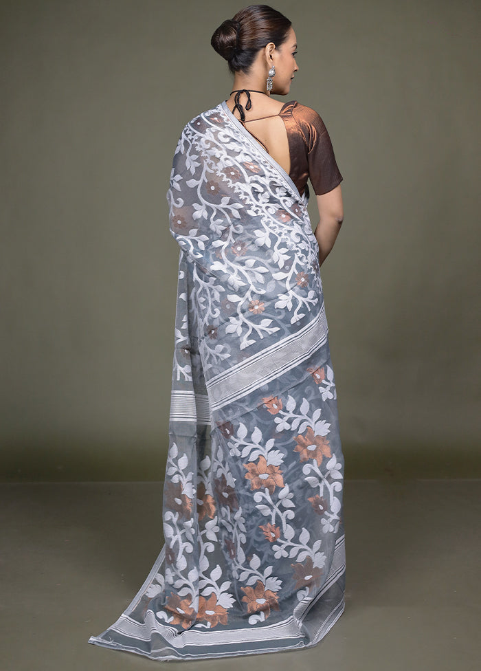 Grey Tant Jamdani Saree Without Blouse Piece