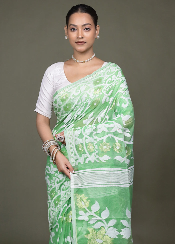 Green Tant Jamdani Saree Without Blouse Piece