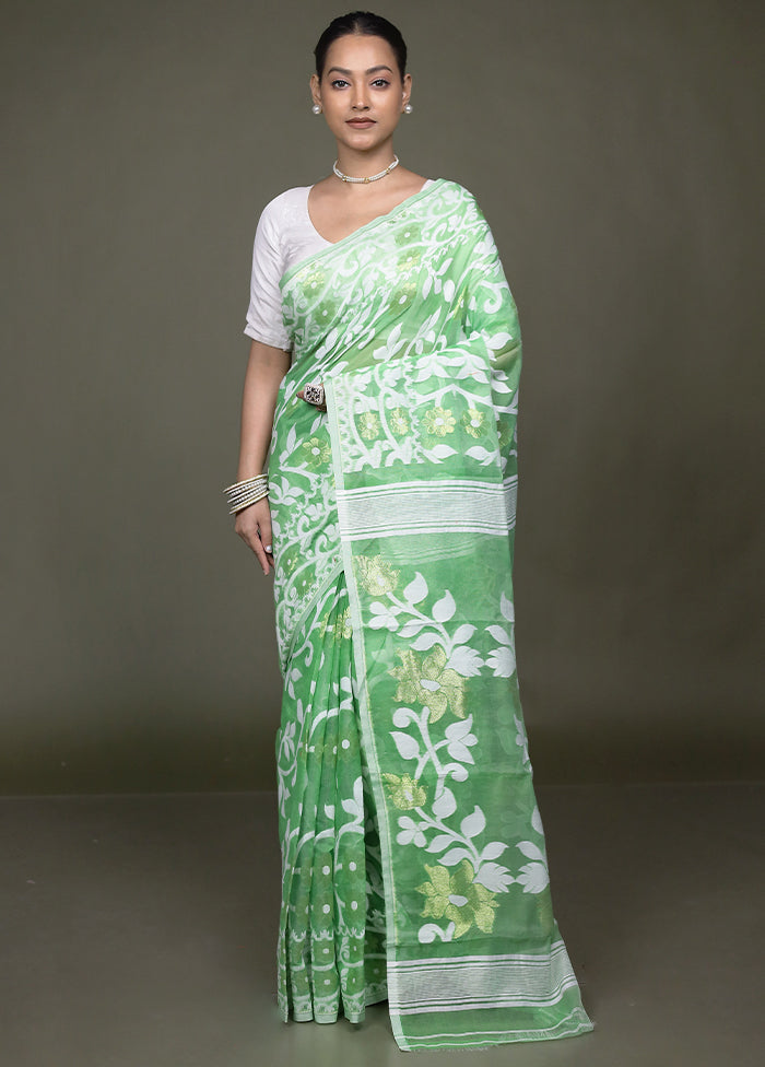 Green Tant Jamdani Saree Without Blouse Piece
