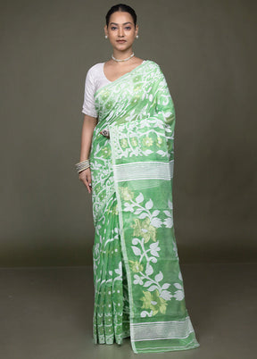 Green Tant Jamdani Saree Without Blouse Piece