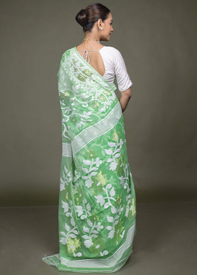 Green Tant Jamdani Saree Without Blouse Piece