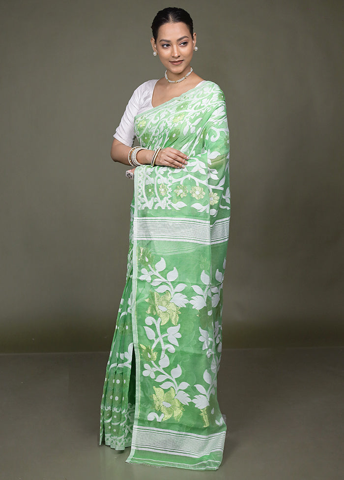 Green Tant Jamdani Saree Without Blouse Piece