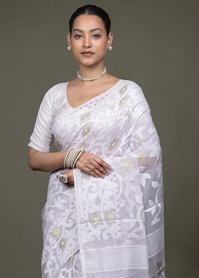 Cream Tant Jamdani Saree Without Blouse Piece