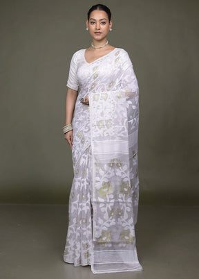 Cream Tant Jamdani Saree Without Blouse Piece