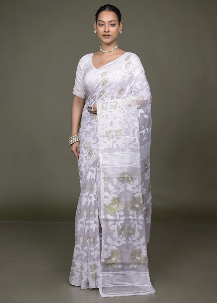 Cream Tant Jamdani Saree Without Blouse Piece