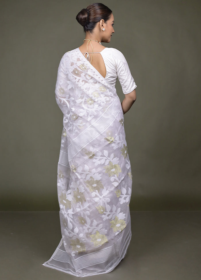 Cream Tant Jamdani Saree Without Blouse Piece