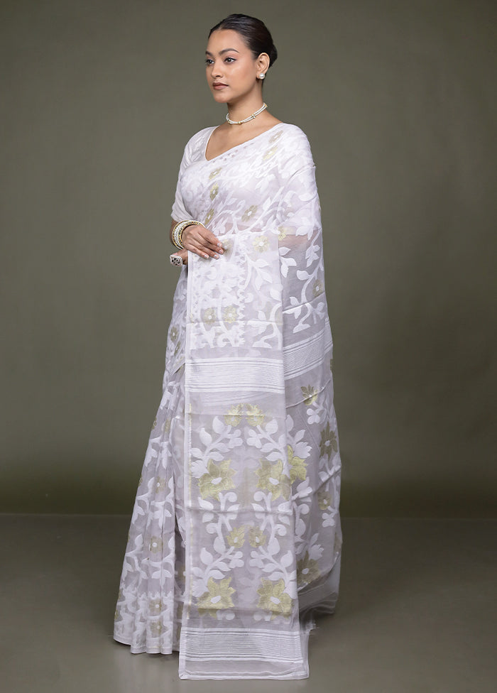 Cream Tant Jamdani Saree Without Blouse Piece
