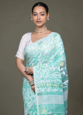 Green Tant Jamdani Saree Without Blouse Piece