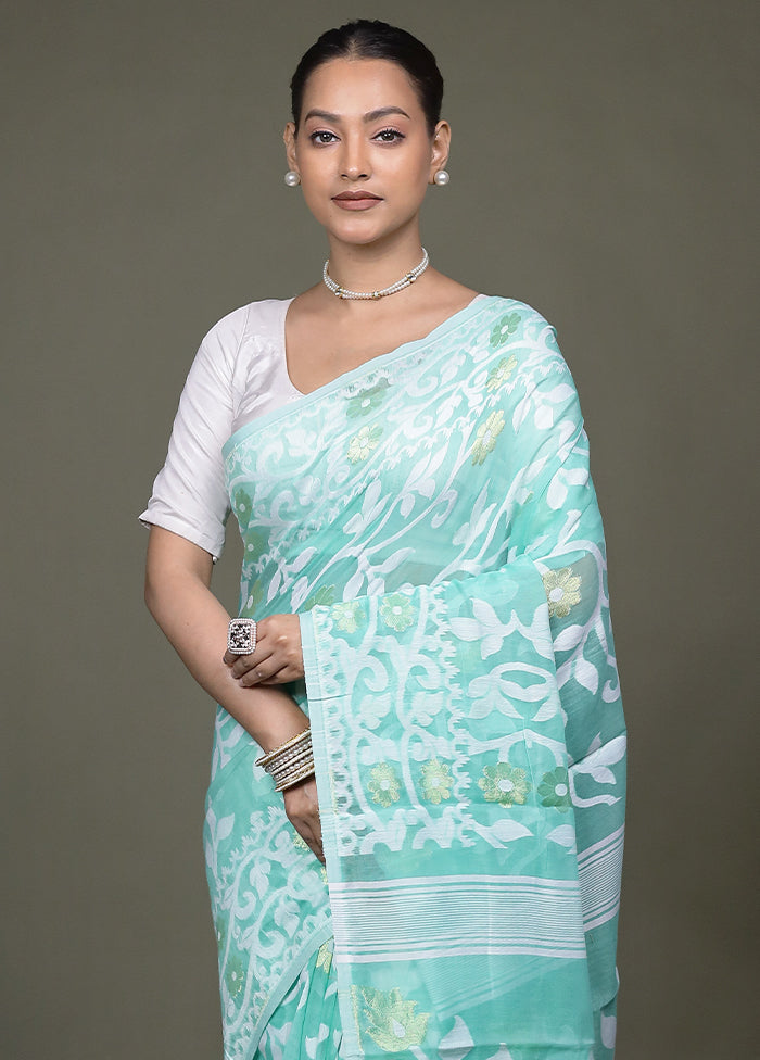 Green Tant Jamdani Saree Without Blouse Piece