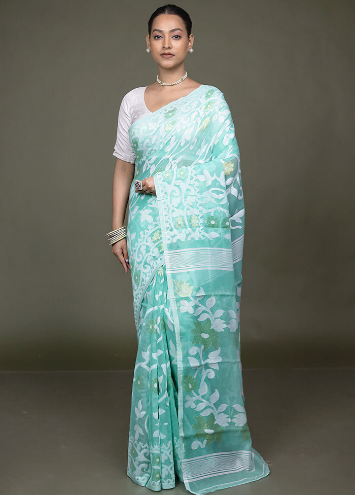 Green Tant Jamdani Saree Without Blouse Piece