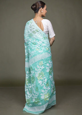 Green Tant Jamdani Saree Without Blouse Piece
