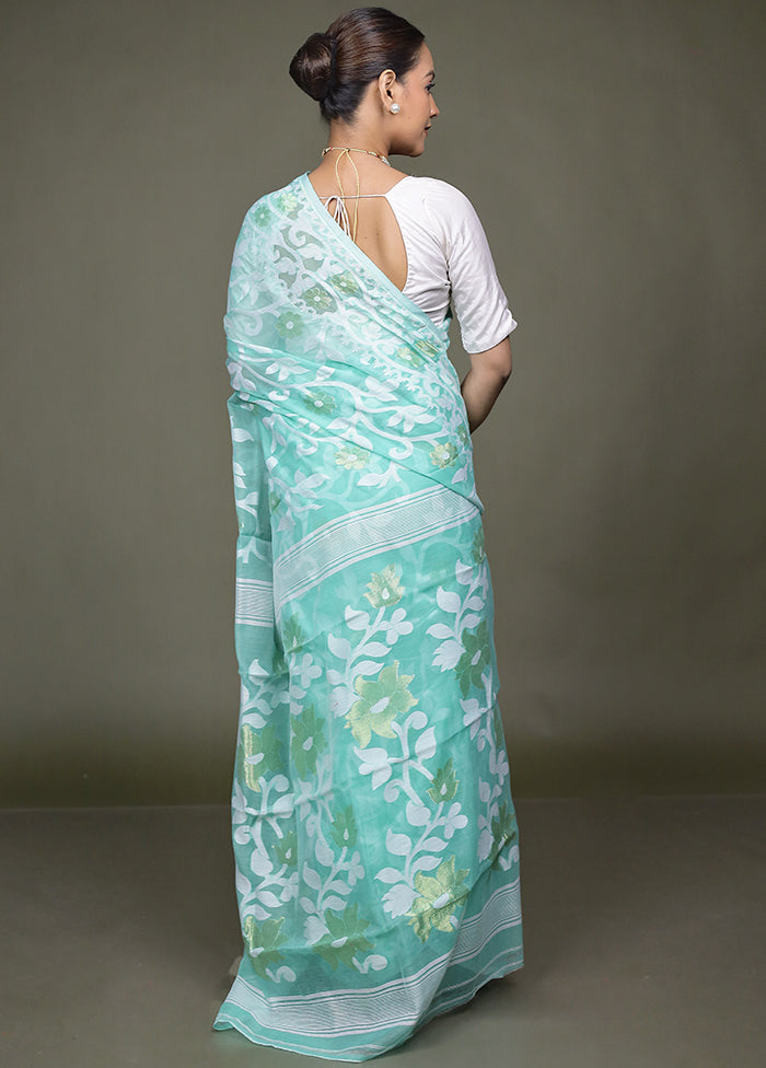 Green Tant Jamdani Saree Without Blouse Piece