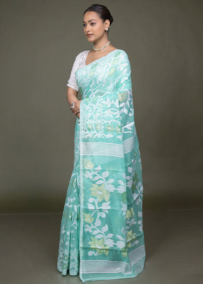 Green Tant Jamdani Saree Without Blouse Piece