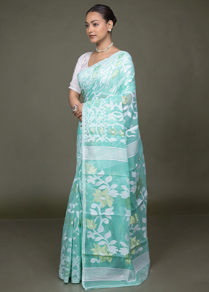 Green Tant Jamdani Saree Without Blouse Piece
