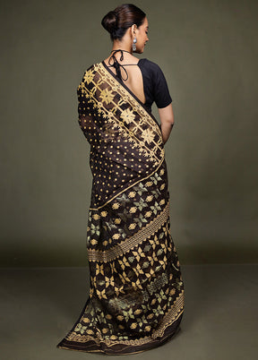 Maroon Tant Jamdani Saree Without Blouse Piece
