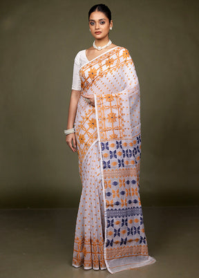 Cream Tant Jamdani Saree Without Blouse Piece