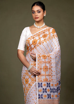 Cream Tant Jamdani Saree Without Blouse Piece