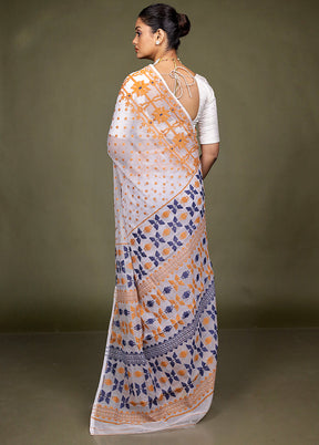 Cream Tant Jamdani Saree Without Blouse Piece