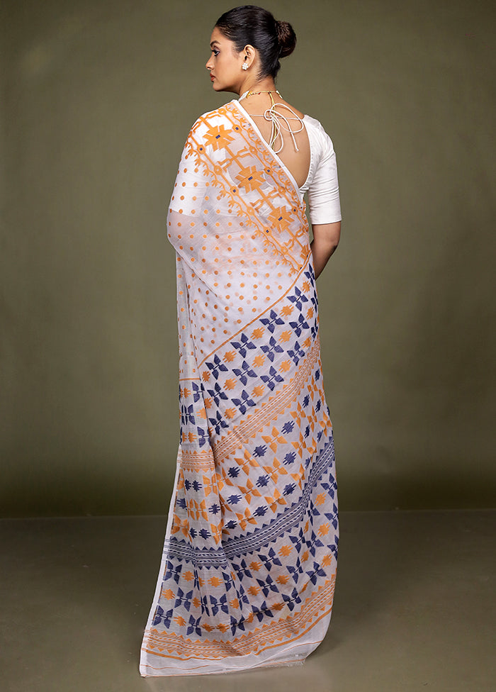 Cream Tant Jamdani Saree Without Blouse Piece