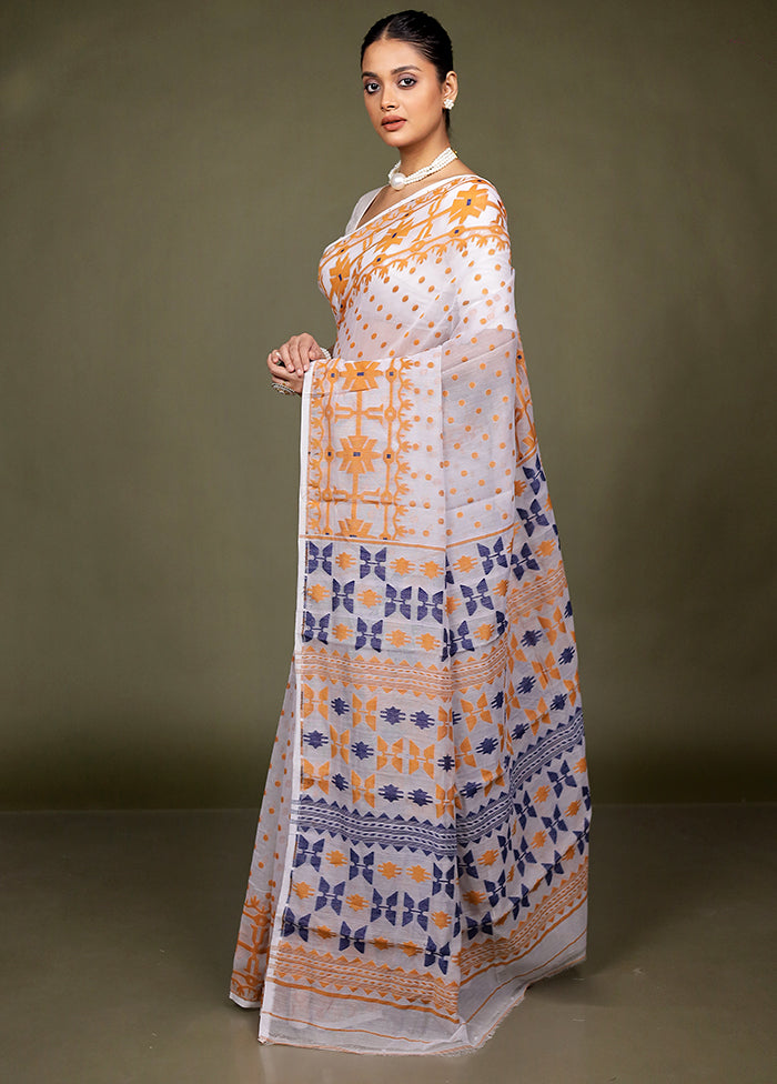 Cream Tant Jamdani Saree Without Blouse Piece