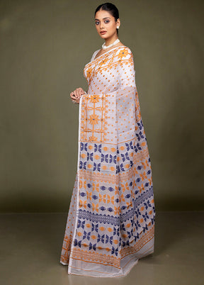 Cream Tant Jamdani Saree Without Blouse Piece