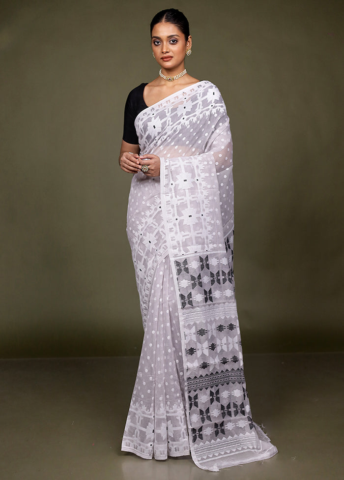 Cream Tant Jamdani Saree Without Blouse Piece