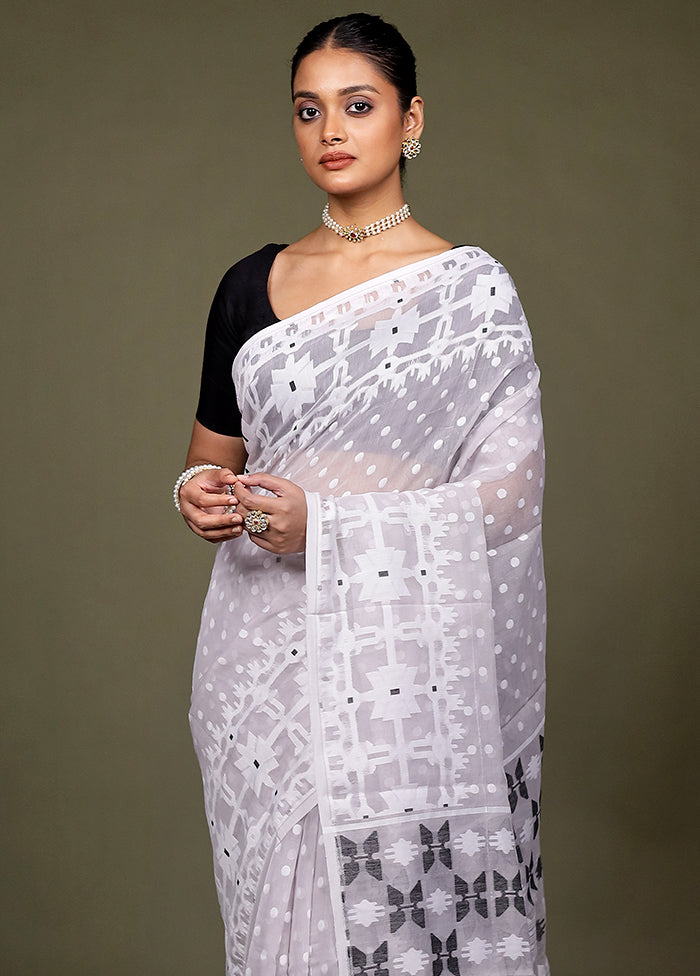 Cream Tant Jamdani Saree Without Blouse Piece