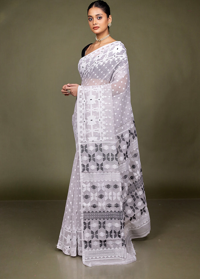 Cream Tant Jamdani Saree Without Blouse Piece