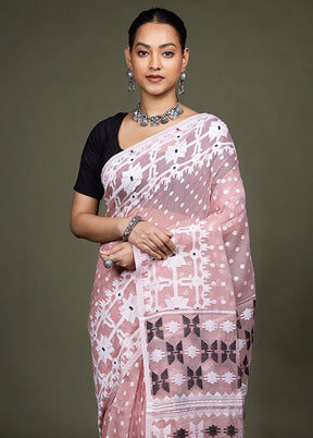 Peach Tant Jamdani Saree Without Blouse Piece