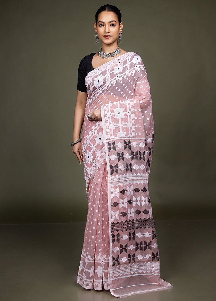 Peach Tant Jamdani Saree Without Blouse Piece