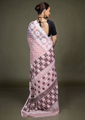 Peach Tant Jamdani Saree Without Blouse Piece