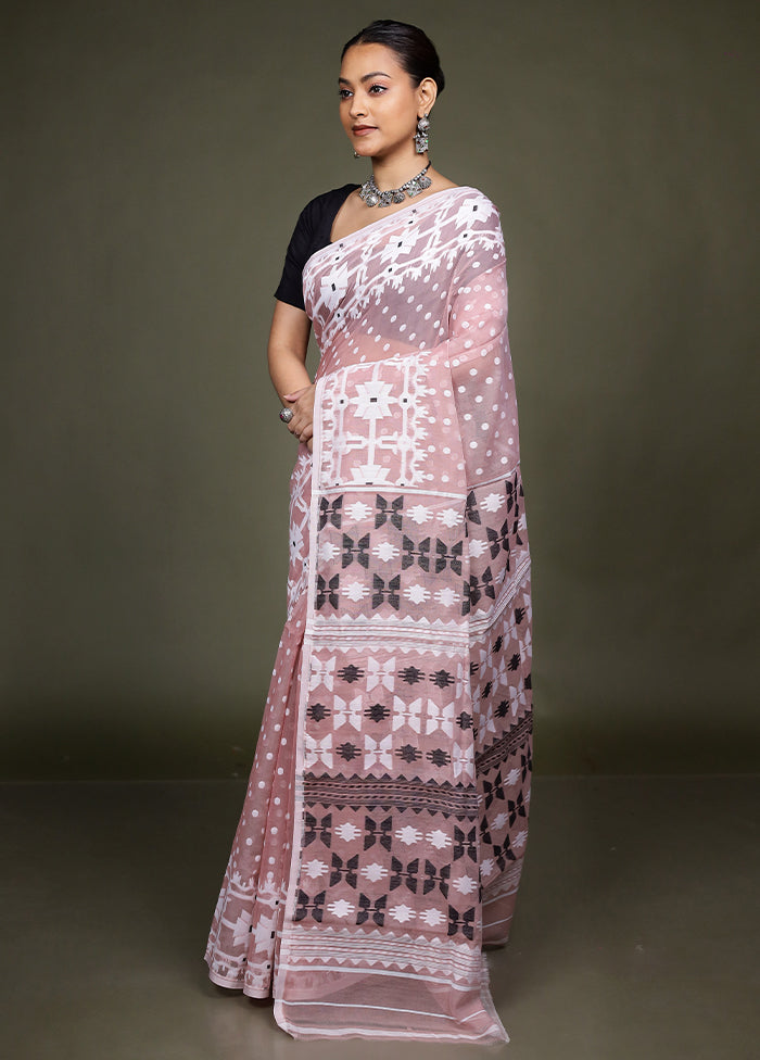 Peach Tant Jamdani Saree Without Blouse Piece