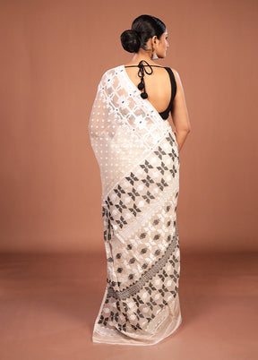 Cream Jamdani Cotton Saree Without Blouse Piece