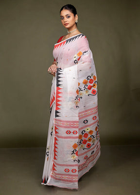 White Tant Jamdani Saree Without Blouse Piece