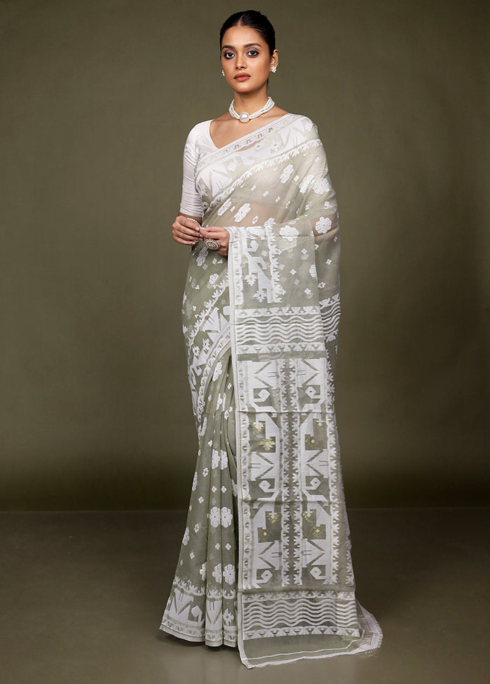 Grey Tant Jamdani Saree Without Blouse Piece