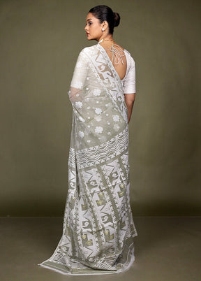 Grey Tant Jamdani Saree Without Blouse Piece