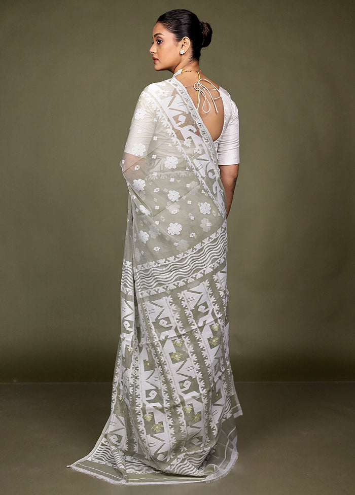 Grey Tant Jamdani Saree Without Blouse Piece