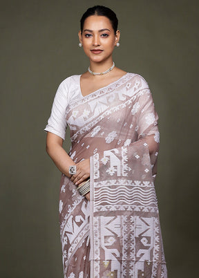 Cream Tant Jamdani Saree Without Blouse Piece