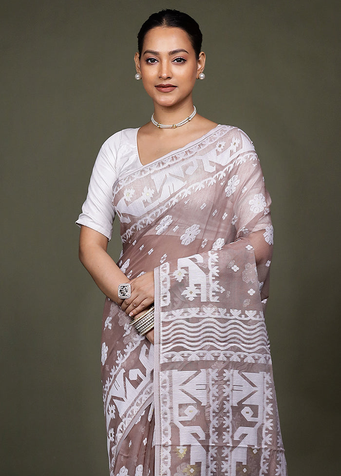 Cream Tant Jamdani Saree Without Blouse Piece