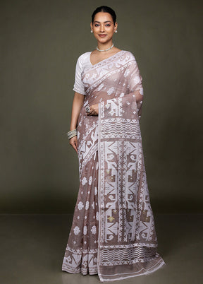 Cream Tant Jamdani Saree Without Blouse Piece