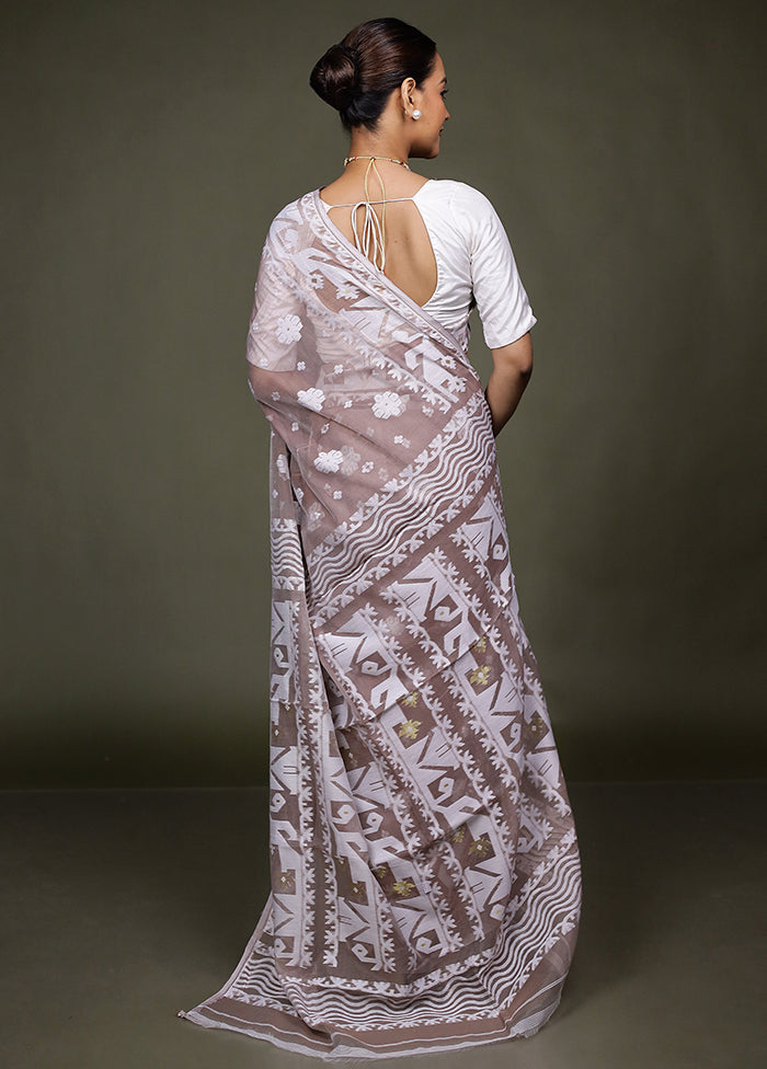 Cream Tant Jamdani Saree Without Blouse Piece