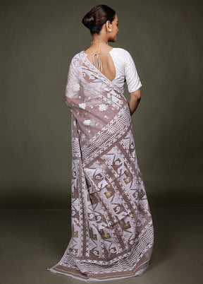 Cream Tant Jamdani Saree Without Blouse Piece